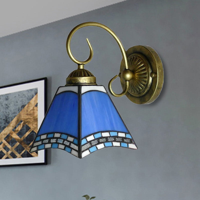 BowLift | Blue Pyramid Wall Lighting Nautical Mission 1 Light Stained Glass Wall Mounted Light for Foyer