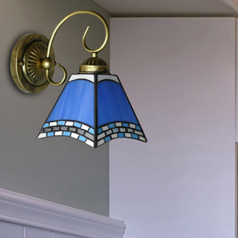 BowLift | Blue Pyramid Wall Lighting Nautical Mission 1 Light Stained Glass Wall Mounted Light for Foyer