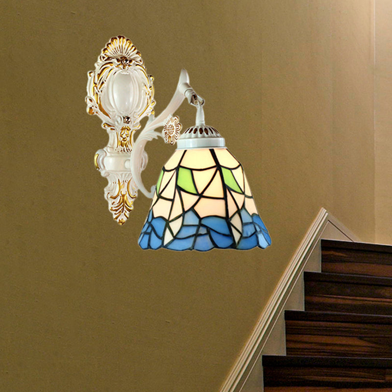 BowLift | Bell Shade Tiffany Wall Light Stained Glass 1 Light Wall Switch Lighting in White