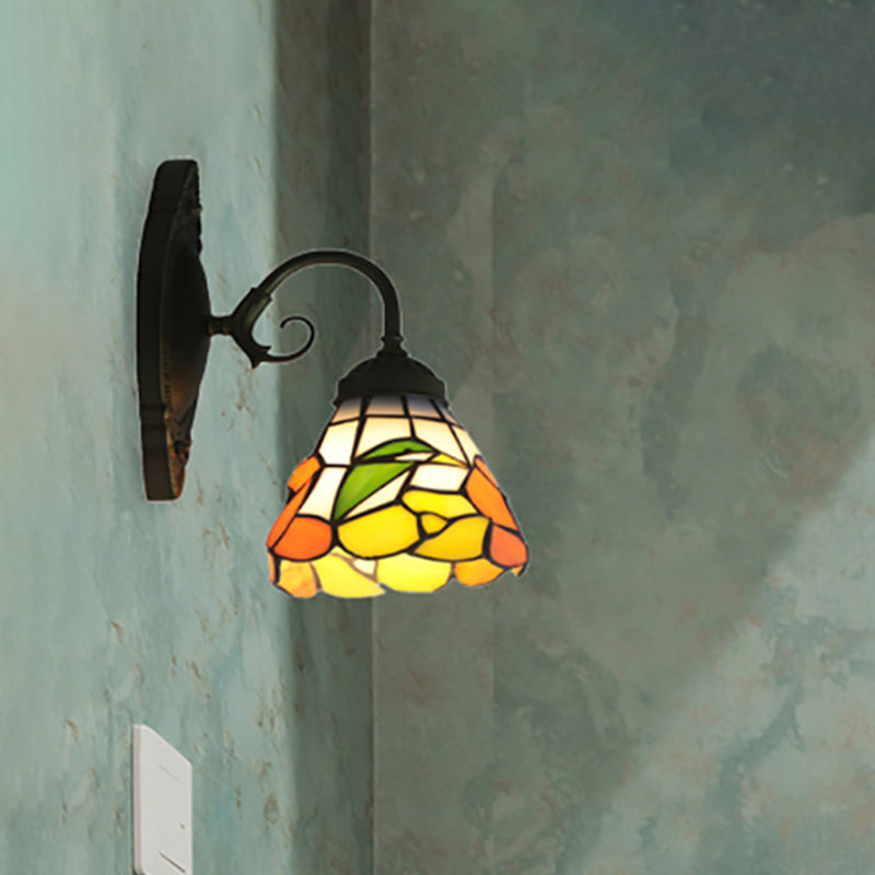 BowLift | 1 Head Peony Wall Light Victorian Black Tinted Glass Wall Mount Light with Curved/Straight Arm