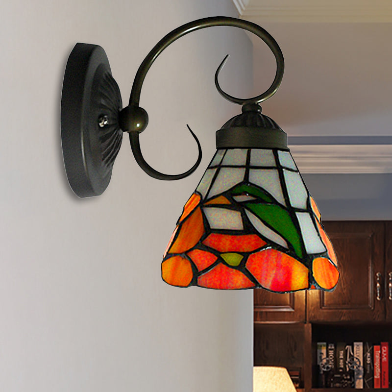 BowLift | 1 Head Peony Wall Light Victorian Black Tinted Glass Wall Mount Light with Curved/Straight Arm