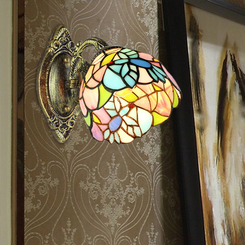 BowLift | Stained Glass Wall Lamp with Curved Arm A Light Tiffany Wall Light in Brass