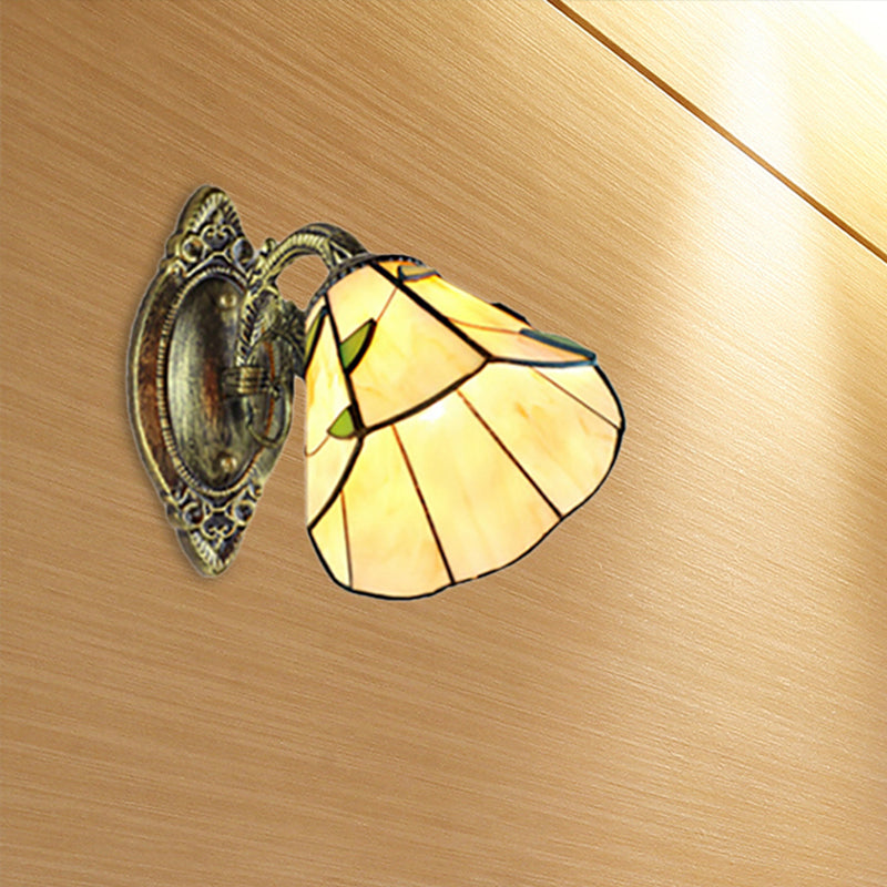 BowLift | Stained Glass Wall Lamp with Curved Arm A Light Tiffany Wall Light in Brass