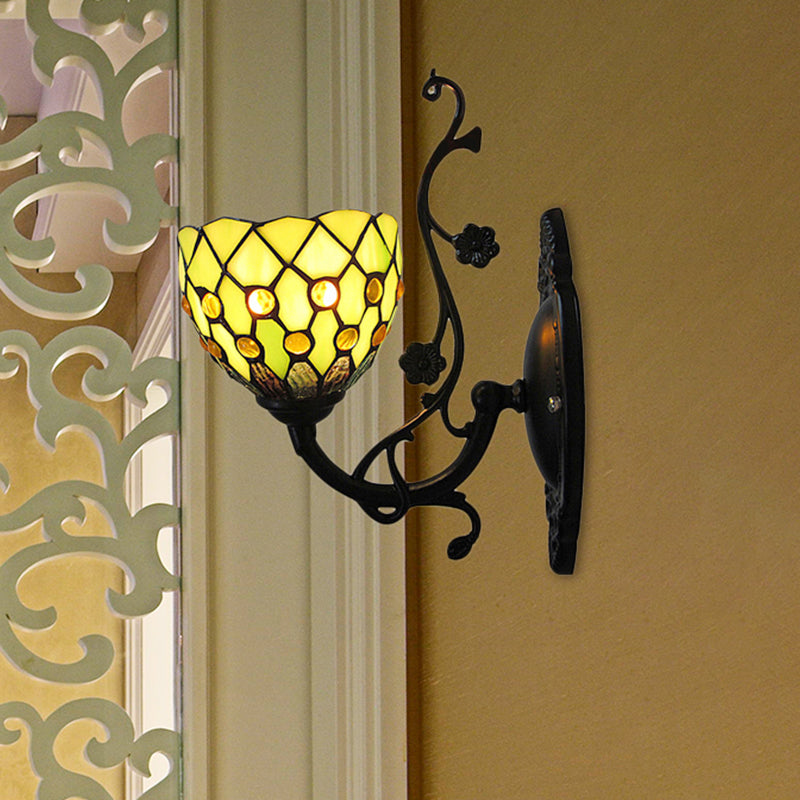 BowLift | Bowl Wall Mount Light with Bead Decoration 1 Light Stained Glass Mini Wall Lighting