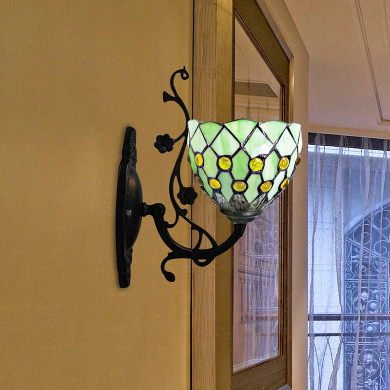 BowLift | Bowl Wall Mount Light with Bead Decoration 1 Light Stained Glass Mini Wall Lighting
