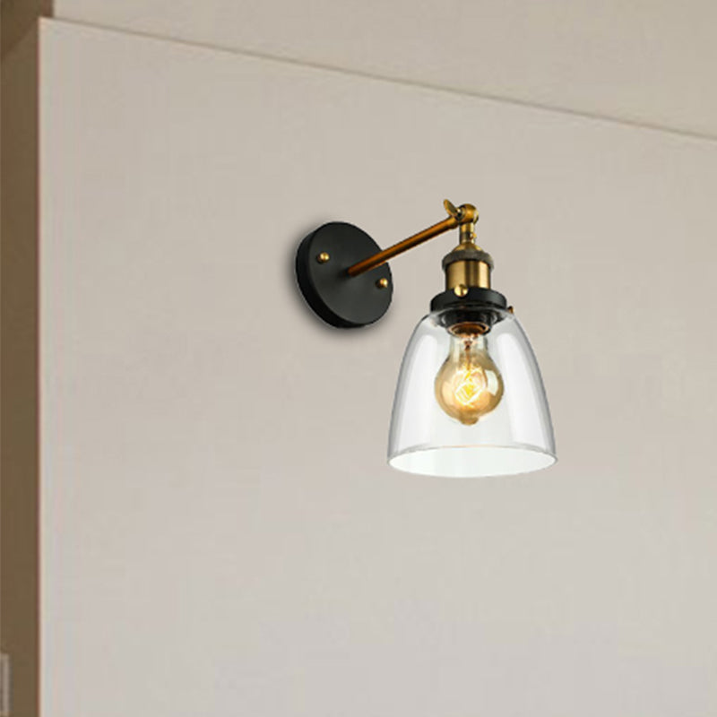 BowLift | Tapered Bedroom Wall Light Lighting Decoration Rustic Clear Glass 1 Light Black Wall Lamp with Plug Cable