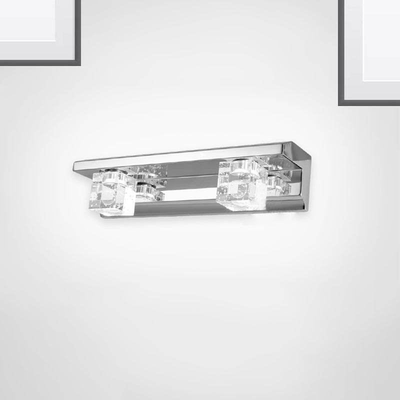 BowLift | Clear Crystal Cube Wall Sconce Modern Style 3 Heads Silver Finish Vanity Light Fixture in Warm/White Light, 12.5"/18" B