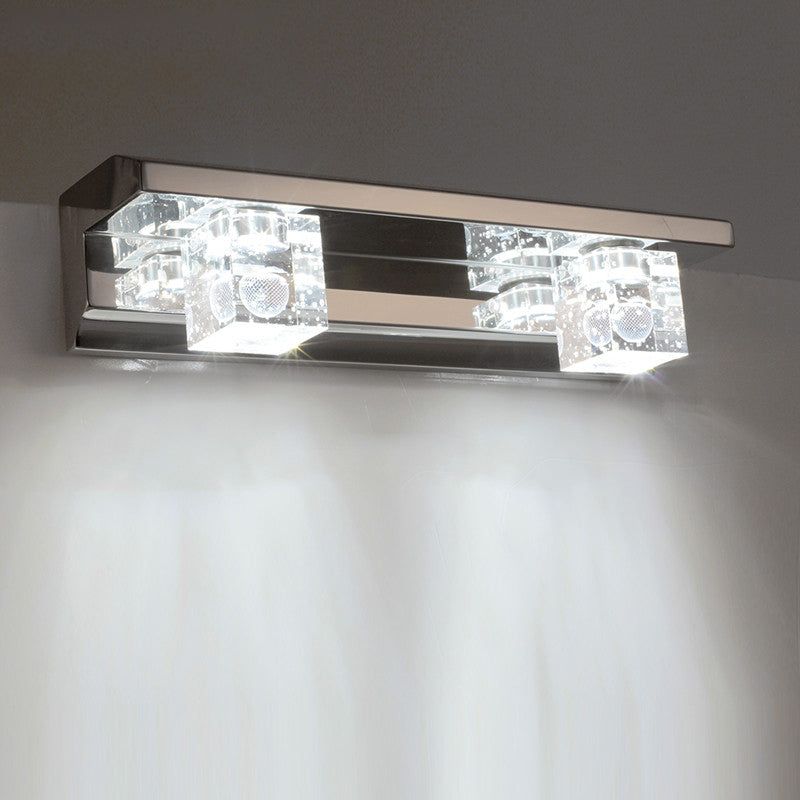 BowLift | Clear Crystal Cube Wall Sconce Modern Style 3 Heads Silver Finish Vanity Light Fixture in Warm/White Light, 12.5"/18" B