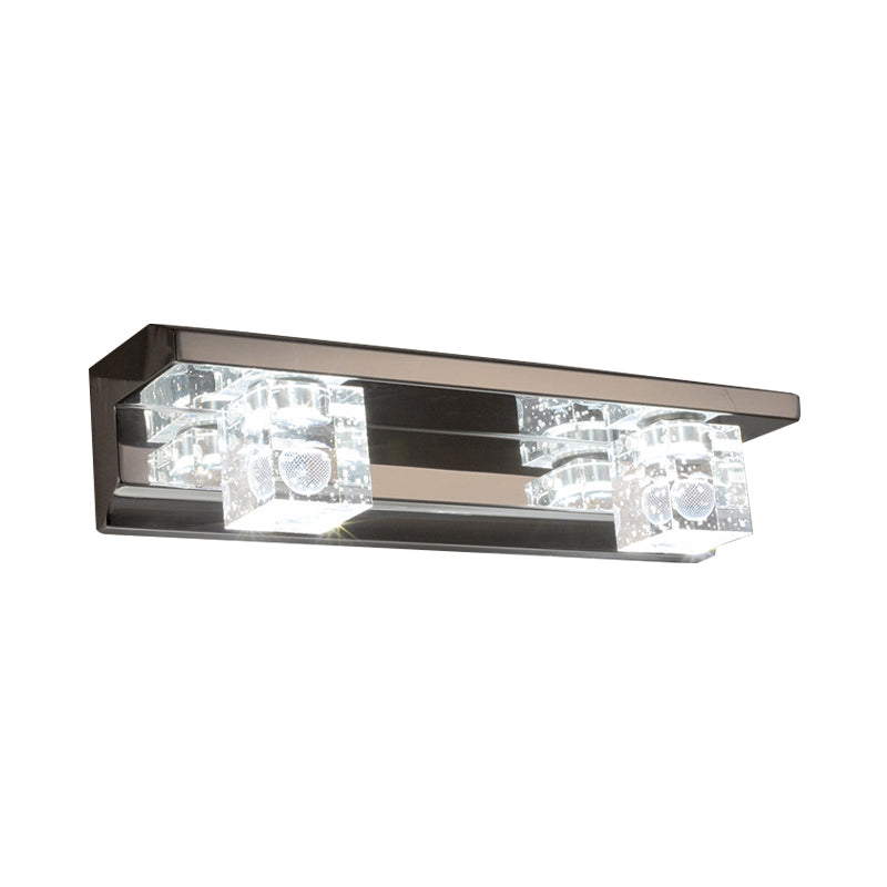 BowLift | Clear Crystal Cube Wall Sconce Modern Style 3 Heads Silver Finish Vanity Light Fixture in Warm/White Light, 12.5"/18" B