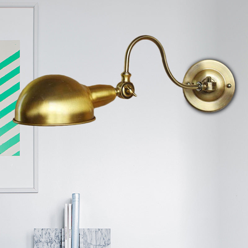 BowLift | Brass 1 Head Wall Light Vintage Metal Dome Shade Wall Lamp with Gooseneck Arm