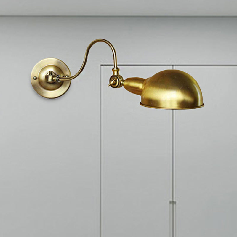 BowLift | Brass 1 Head Wall Light Vintage Metal Dome Shade Wall Lamp with Gooseneck Arm