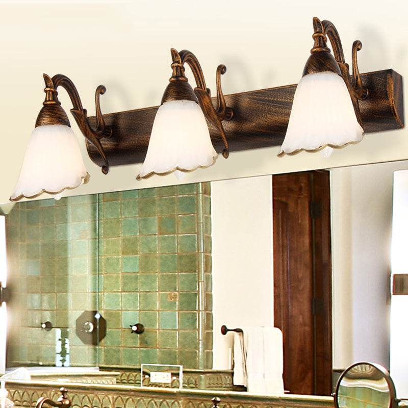 BowLift | Flower Bath Wall Light Classic Opal Glass 2/3/4 Lights Bronze/White Make-Up Lighting