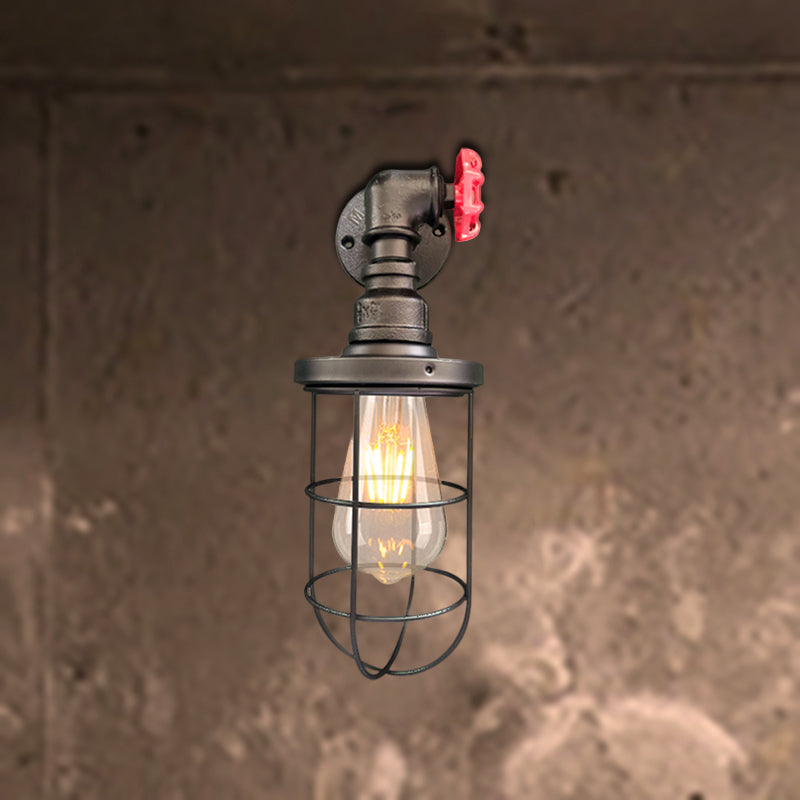 BowLift | Wire frame corridor wall lamp iron 1 head farmhouse wall lighting with red shade design in antique bronze/black