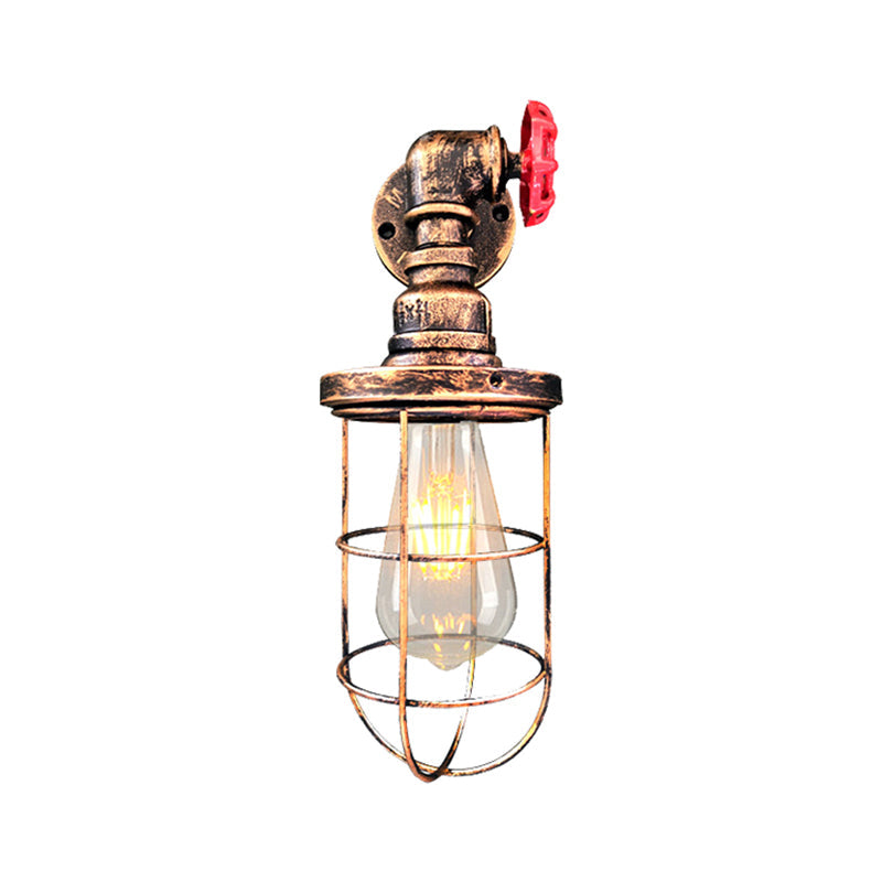 BowLift | Wire frame corridor wall lamp iron 1 head farmhouse wall lighting with red shade design in antique bronze/black