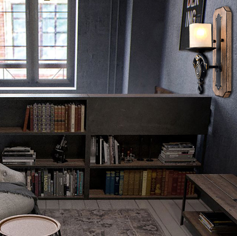 BowLift | Candlestick Wall Lamp Country Style Opal Glass 1/2-Light Black and Gold Wall Fixture with Resin Anchor Design