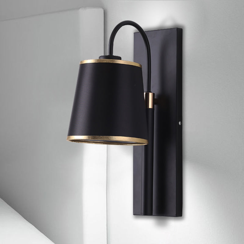 BowLift | Tapered Bedroom Wall Light Black Fabric 1 Light Vintage Stylish Wall Lamp with Goose Neck Arm