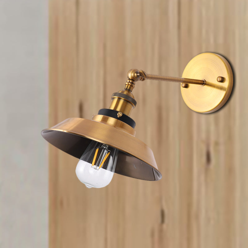 BowLift | Rotatable Barn/Cone Shade Wall Lamp Industrial Style Metal 1 Head Wall Lighting Fixture in Brass for Kitchen