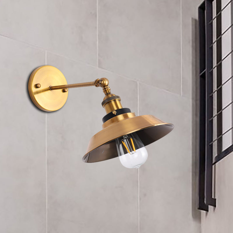 BowLift | Rotatable Barn/Cone Shade Wall Lamp Industrial Style Metal 1 Head Wall Lighting Fixture in Brass for Kitchen