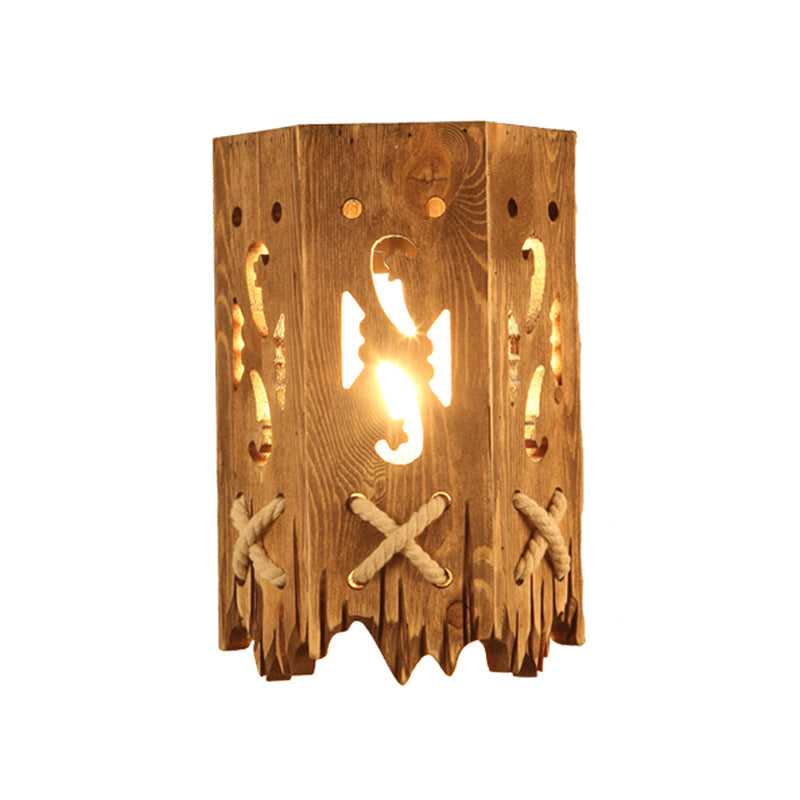 BowLift | Wood Cylinder Shade Wall Lamp Country Style 1 Head Brown Wall Light for Restaurant