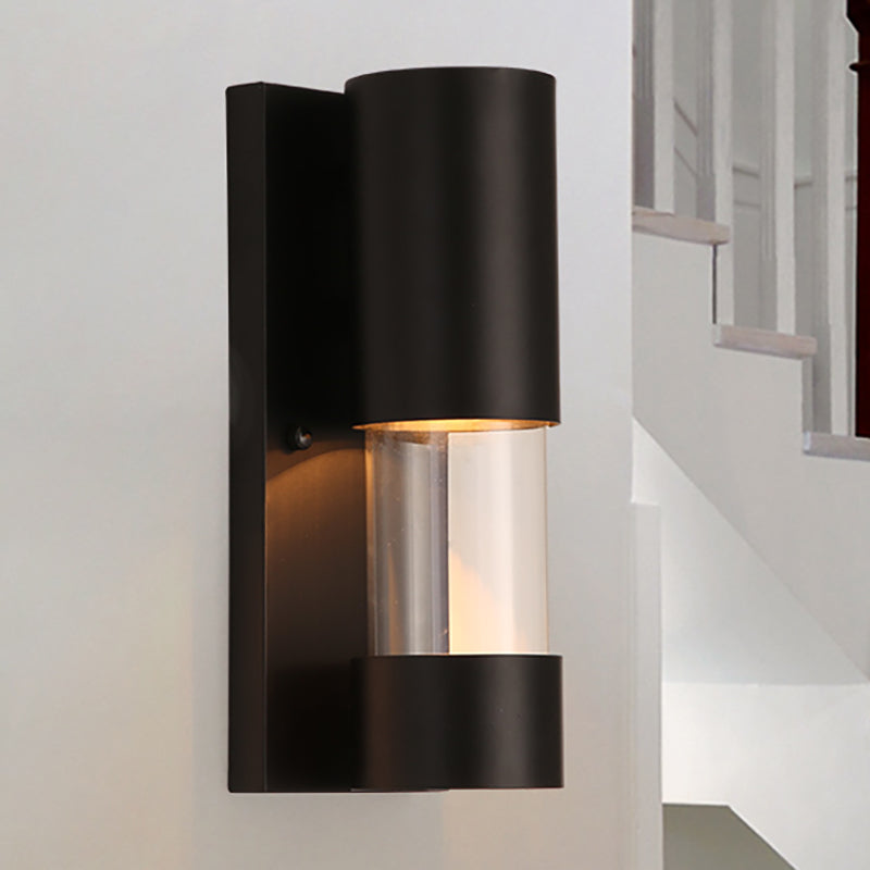 BowLift | Black cylindrical wall-mounted light in industrial style 1 bulb metallic and clear glass wall switch for hallway