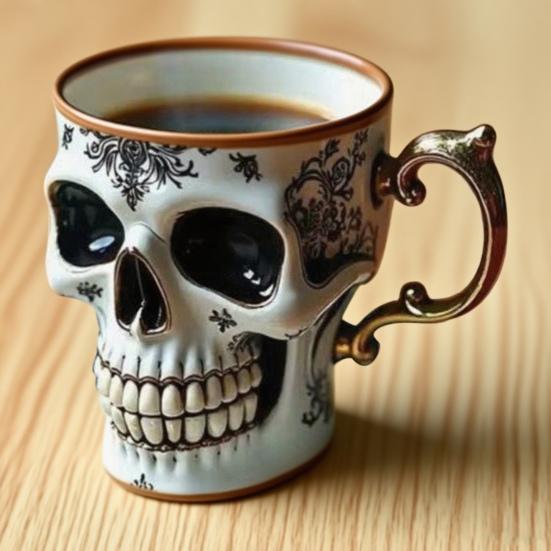 BowLift | Gothic Skull Decorative Mug Noctura – Artistic Hand-Painted Skull Decoration