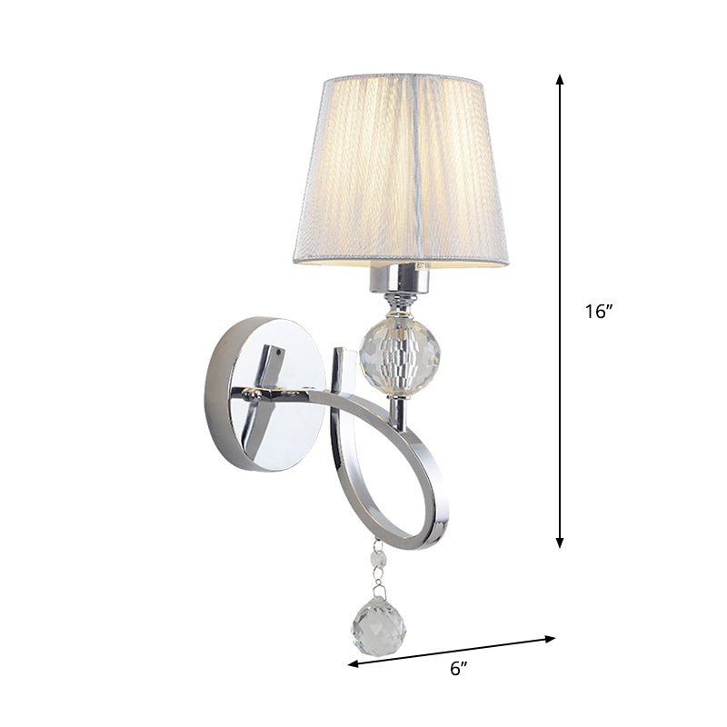 BowLift | Cone Shadow Bedroom Wall Light Fixture Fabric 1 Head Modernism Style Silver Wall Light with Clear Crystal Ball Deco