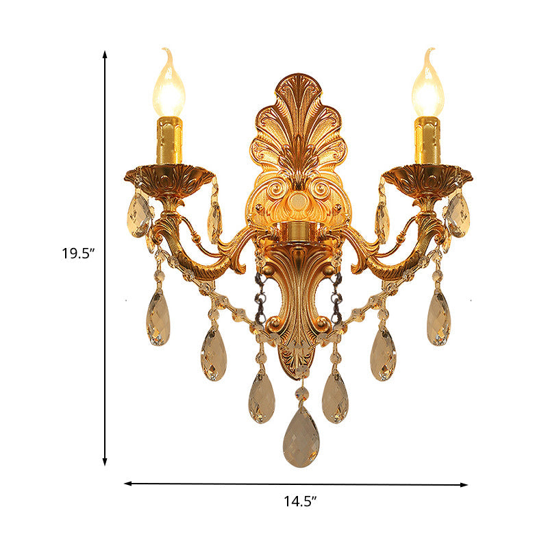 BowLift | Candle Holder Wall Lamp Postmodern Metal 1/2 Heads Living Room Sconce Lamp in Brass with Crystal Drop Accent
