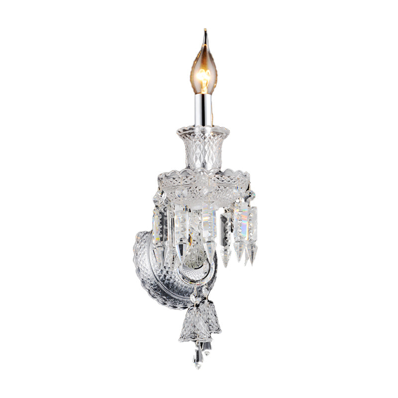 BowLift | Candle holder Clear Glass Wall Lamp Fixture Modern 1/2 Cups Chrome Wall Lamp with Diamond Shaped Crystal Decoration