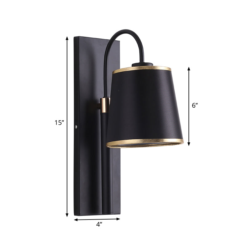 BowLift | Tapered Bedroom Wall Light Black Fabric 1 Light Vintage Stylish Wall Lamp with Goose Neck Arm