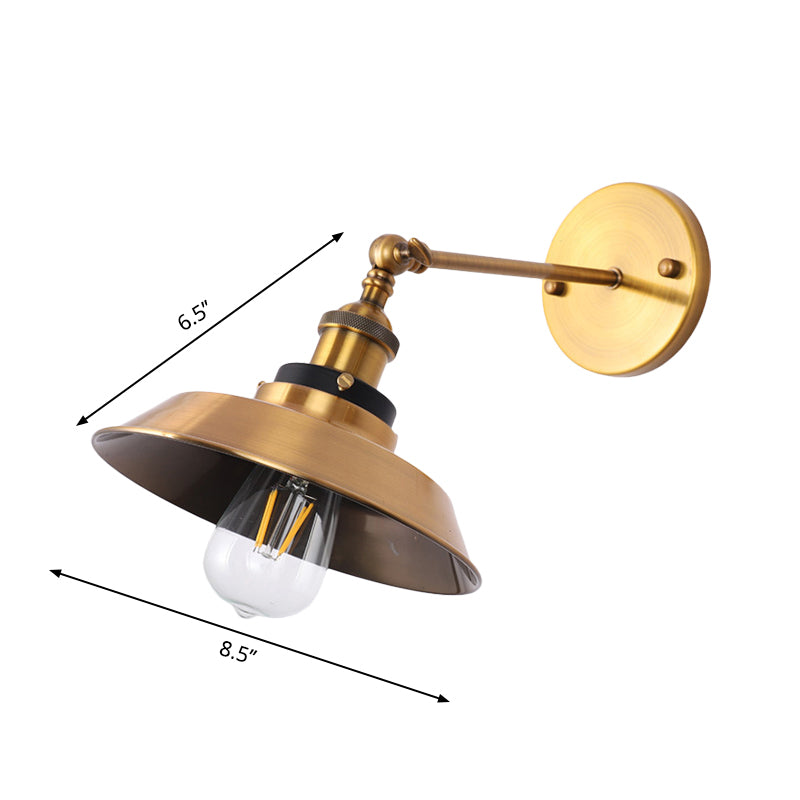 BowLift | Rotatable Barn/Cone Shade Wall Lamp Industrial Style Metal 1 Head Wall Lighting Fixture in Brass for Kitchen