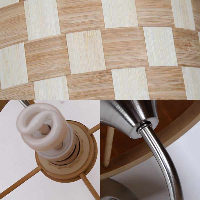 BowLift | Drum Wall Lighting Traditional Bamboo 1 Lamp Wooden Sconce Lighting Fixture for Dining Room