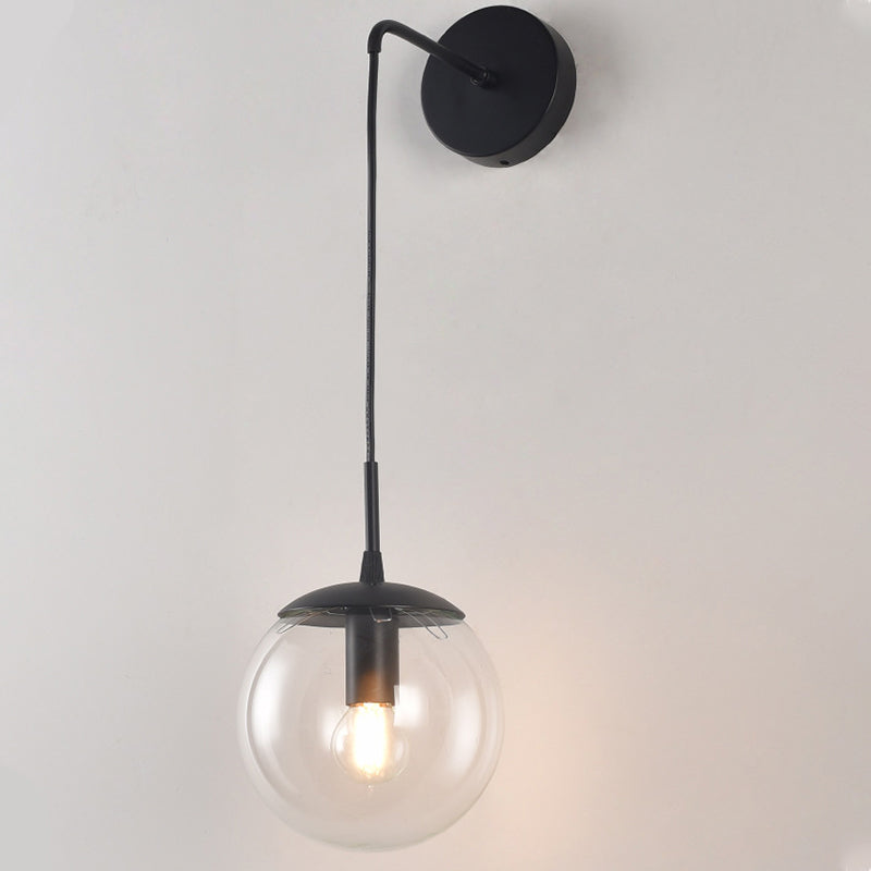 BowLift | Clear/Smoke Gray Glass Ball Wall Sconce Retro 1 Light Wall Mount Lamp with Long Gold/Black Arm