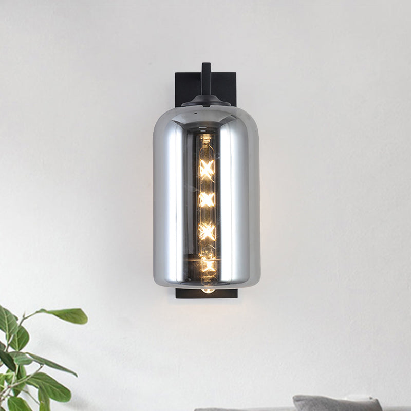 BowLift | Mason Jar Shaped Wall Lamp Retro Style Enclosed Glass 1 Bulb Wall Light with Arm in Black