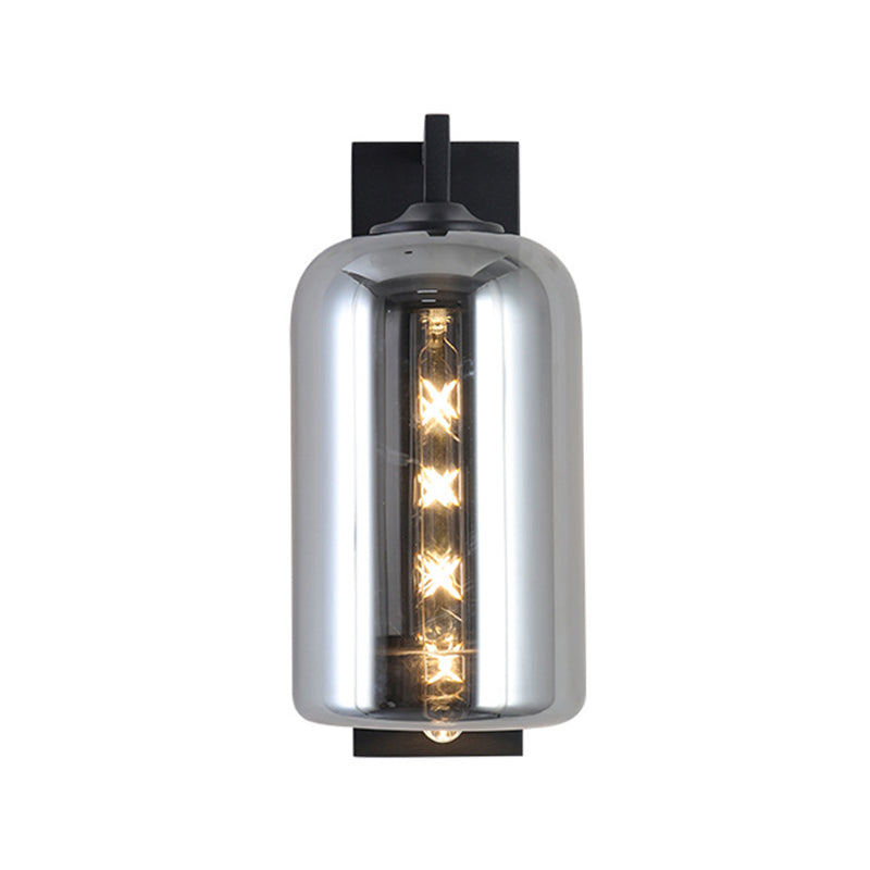 BowLift | Mason Jar Shaped Wall Lamp Retro Style Enclosed Glass 1 Bulb Wall Light with Arm in Black