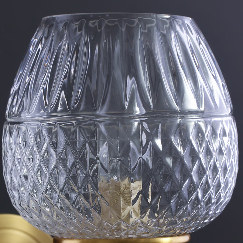 BowLift | Grid Brandy Glass Wall Lamp Contemporary Single Brass Wall Mounted Light with Curved Arm