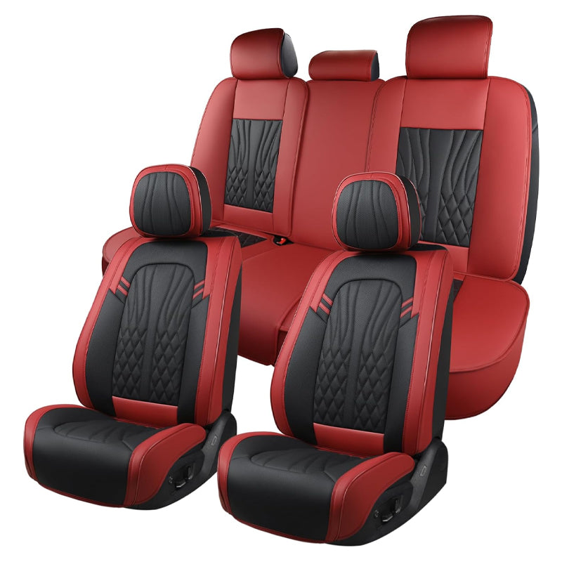 BowLift | Wine Red Leather Car Seat Covers Full Set Waterproof Car Seat Protectors 5 Seats Fit Most Cars