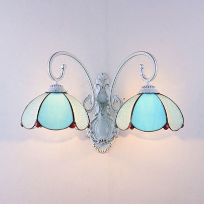 BowLift | Feathered Glass Wall Lamp with White Curved Arm 2 Lights Traditional Wall Lamp in White/Clear/Blue/Beige