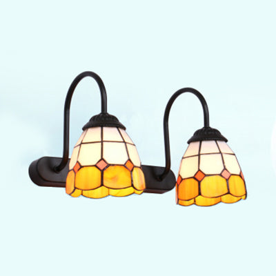 BowLift | 2 Heads Grid Pattern Vanity Lighting Baroque Blue/Yellow Glass Wall Mount Lights