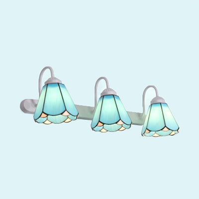BowLift | 3 Heads Wall Sconce Light Tiffany Cone White/Blue Glass Vanity Light Fixture for Bathroom