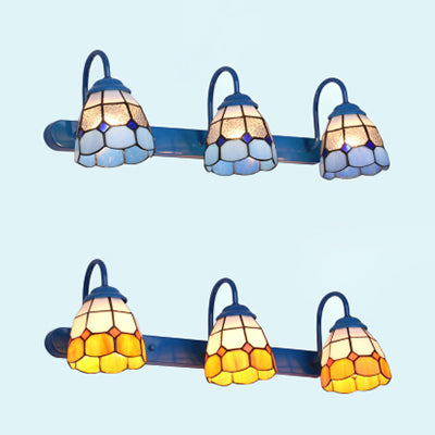BowLift | 3 Heads Dome Vanity Wall Light Tiffany Yellow/Blue Glass Wall Lamp for Bathroom
