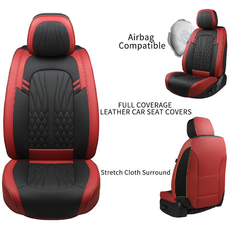 BowLift | Wine Red Leather Car Seat Covers Full Set Waterproof Car Seat Protectors 5 Seats Fit Most Cars