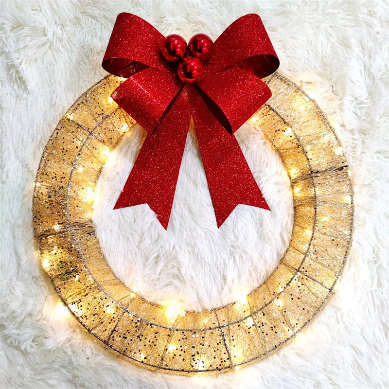 BowLift | Illuminated Christmas Wreath Luxury Gold-Green 50cm – Handmade Door Wreath with LED