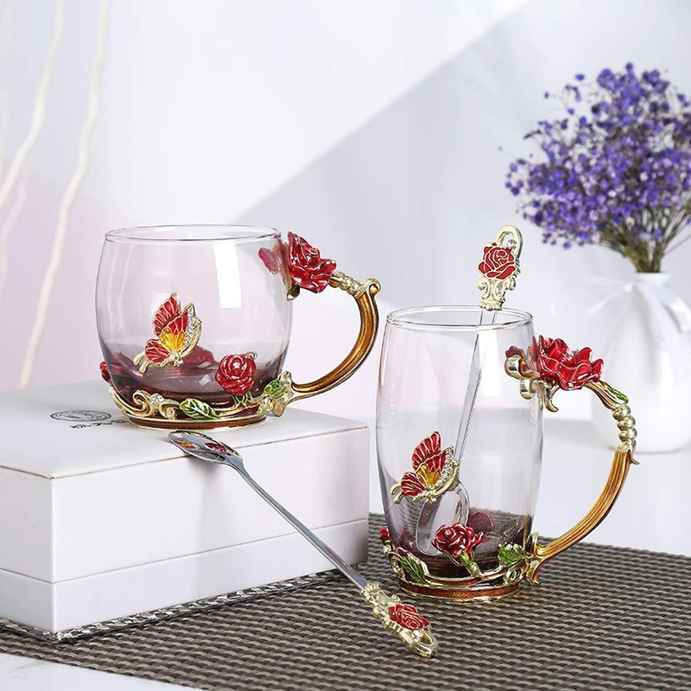 BowLift | Enamel Rose Glass Tea Cup Set (With Spoon)