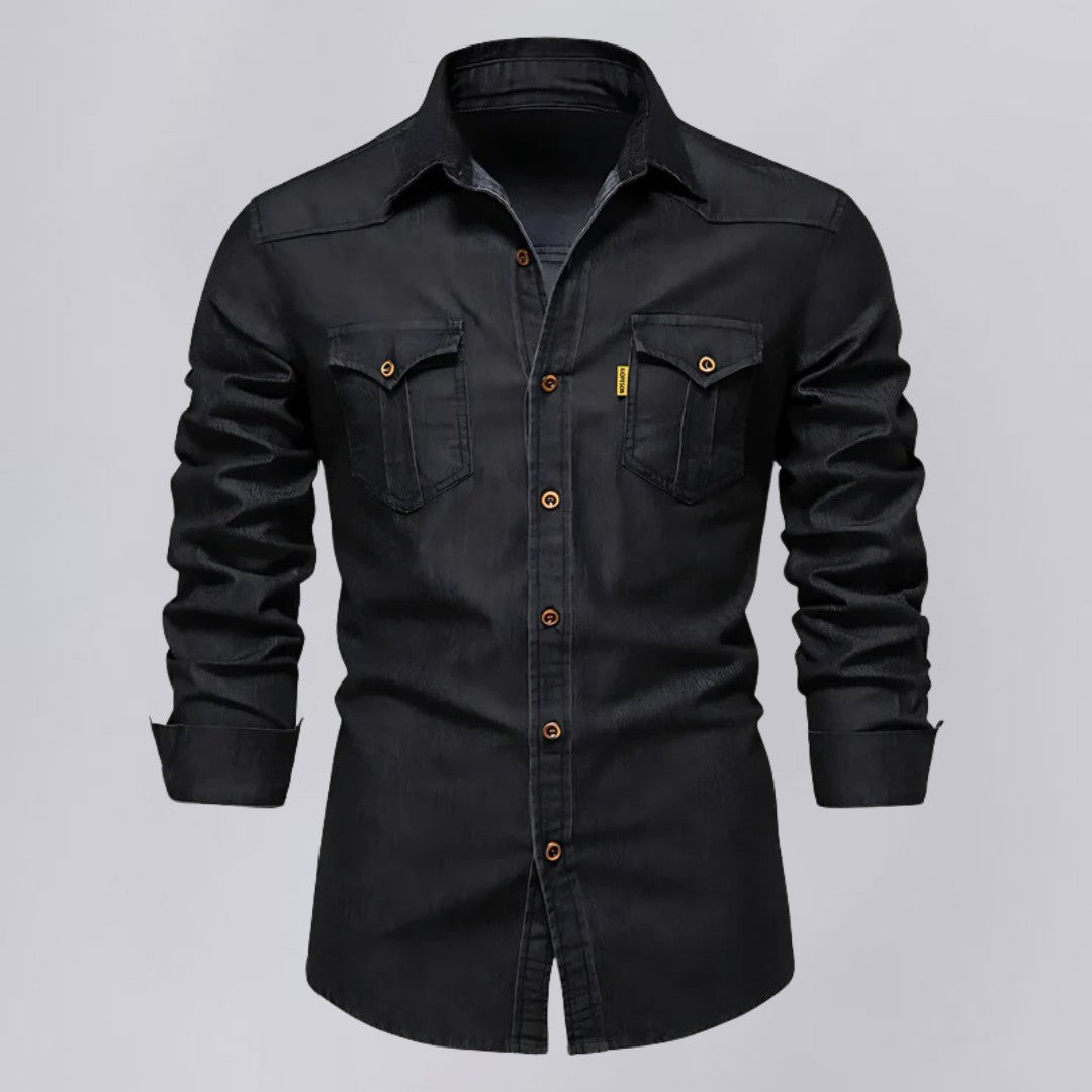 Slim Fit Denim Shirt with Button-Down Collar