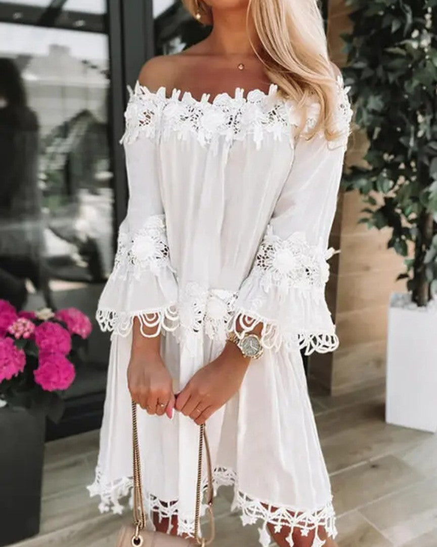 Off-Shoulder Cotton Blend Dress with Flattering Fit