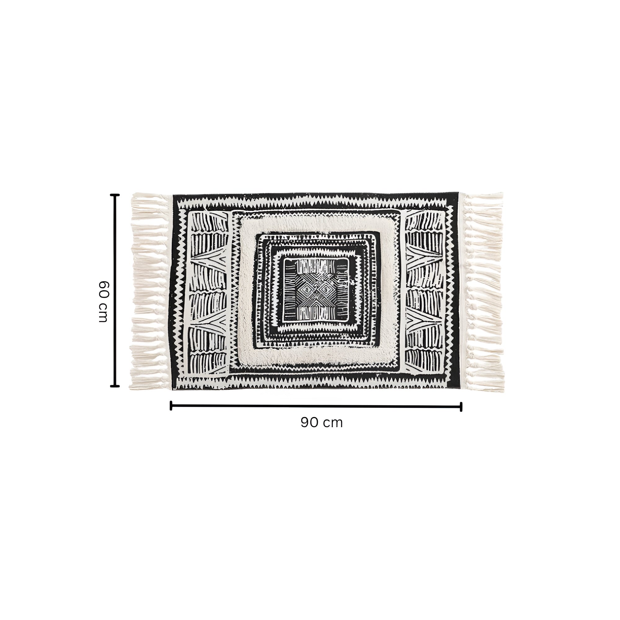 BowLift | Black and White Geometric Tassel Floor Mat