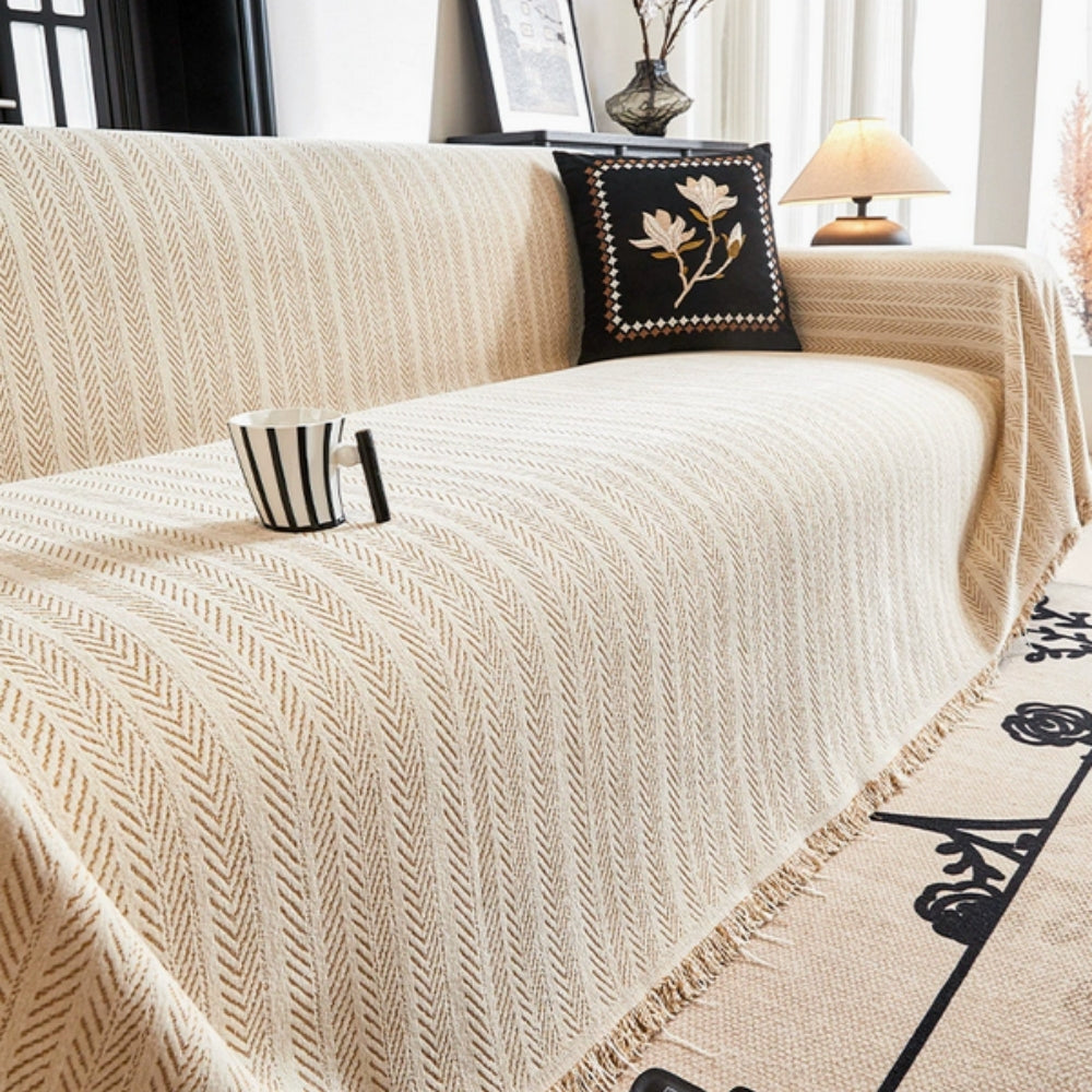 BowLift | Herringbone Chenille Tassels Sofa Cover