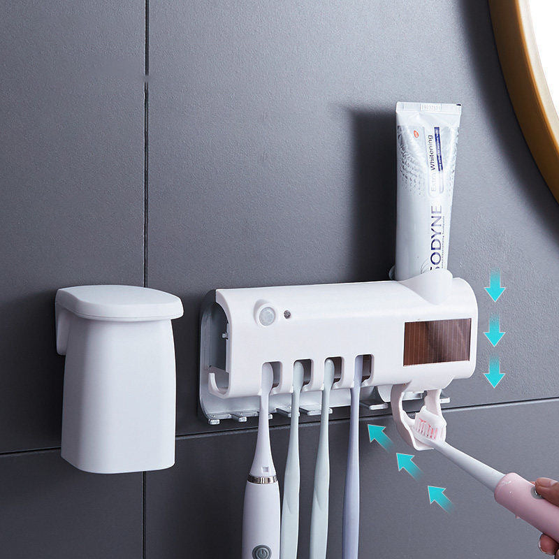 BowLift | Smart UV Light Sterilizer Toothbrush Holder, Wall Mounted Toothpaste Dispenser