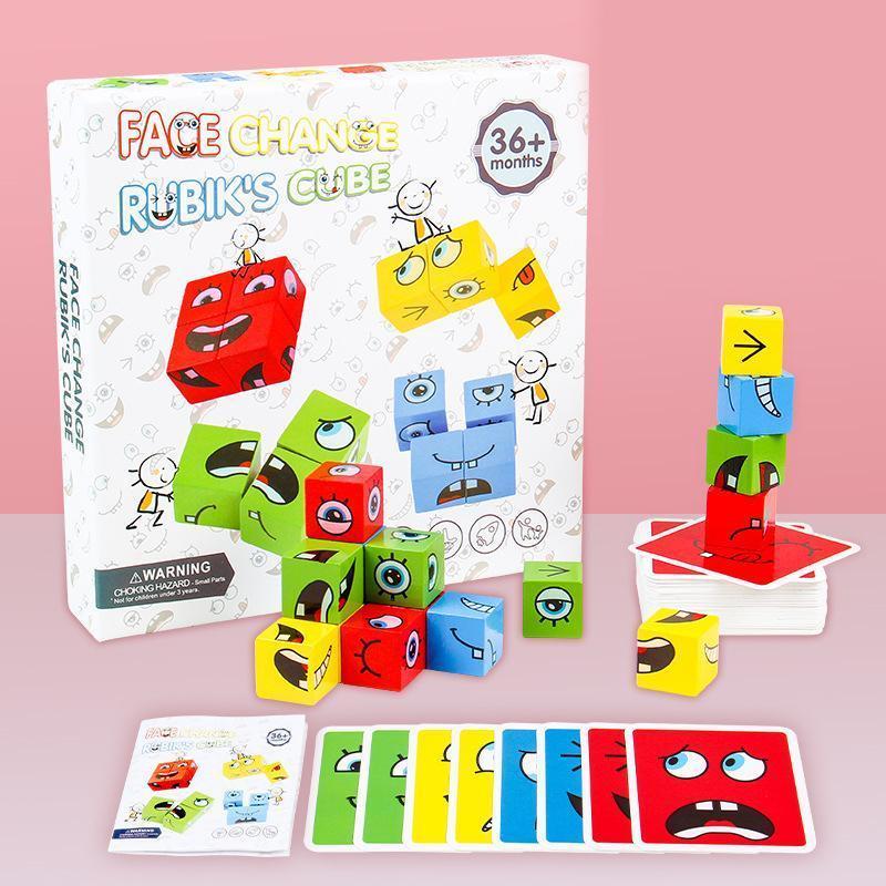 BowLift | Children's Wooden Face Changing Magic Cube Building Block Toy Set