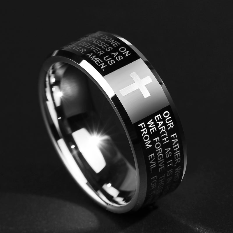 BowLift | Personality Men's Black Tungsten Alloy Ring with Cross, No Fading, Scratch Resistant & Multiple Polishing